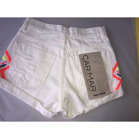 New Carmar Mid Rise White Denim Shorts LF Store Cotton Distressed Embroidered 24 - Picture 6 of 9